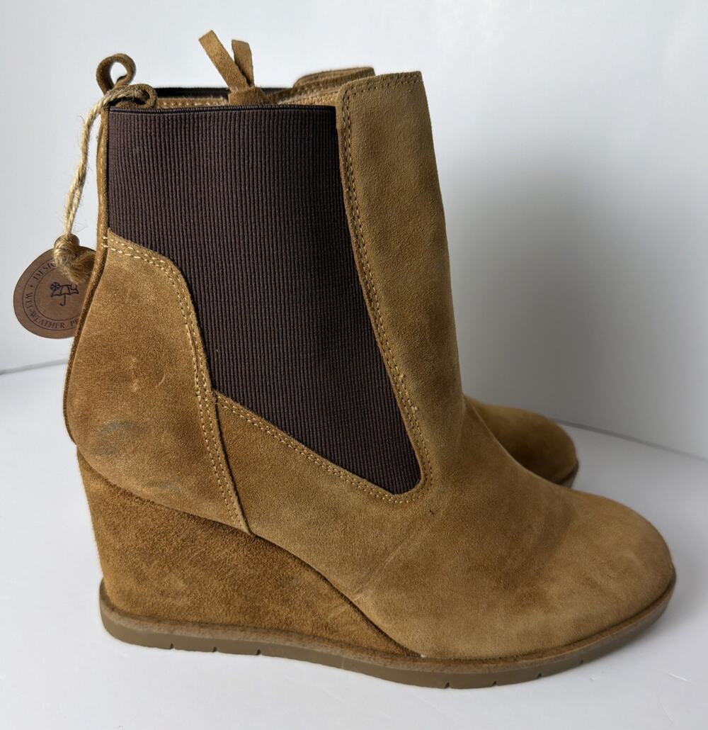 Sofft Monica Womens 9.5M Brown Suede Waterproof Wedge Ankle Boots
